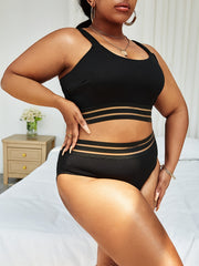  Striped Bikini Set Round Neck Swimsuit 2 Piece