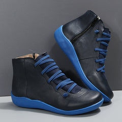Women's Ankle Boots Zip Lace-up Detail Flat Boots