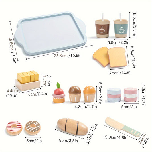 Wooden Pretend Play Food Set for Kids Kitchen Toy with Cuttable Fruit