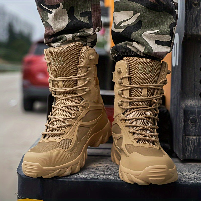 Men's Solid High Top Military Style Hiking Boots