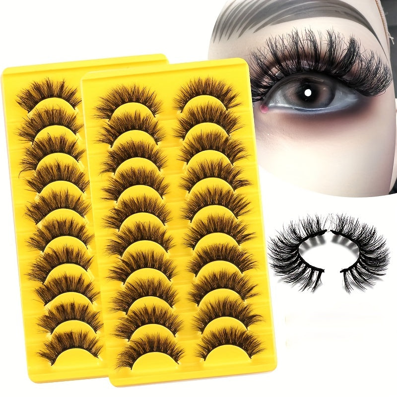 10 Pairs Curly 3D Cat Eye False Eyelashes Natural Volume Faux Mink Makeup Lashes