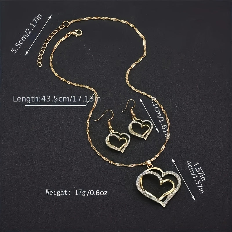 French Romantic Style Jewelry Set - Heart Earrings & Necklace