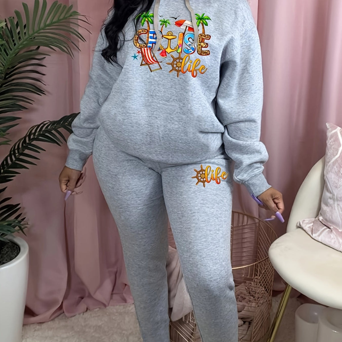  Women's Beach Art Hoodie & Sweatpants Set