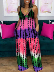  Tie Dye V Neck Wide Leg Jumpsuit