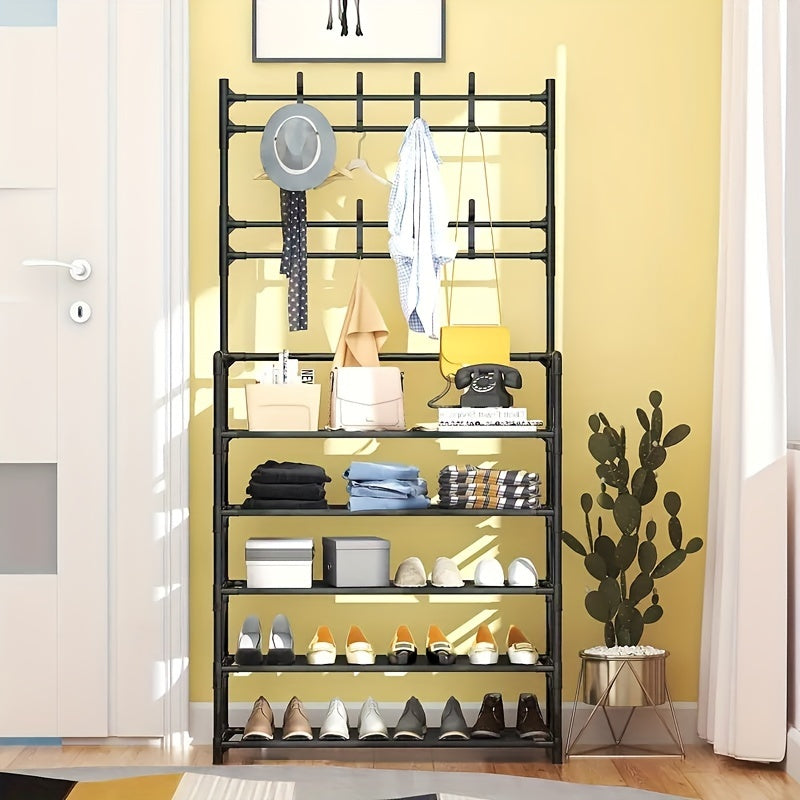Metal Shoe Rack 4-5 Layers & Hooks 59.80.01cm Wide Storage Rack