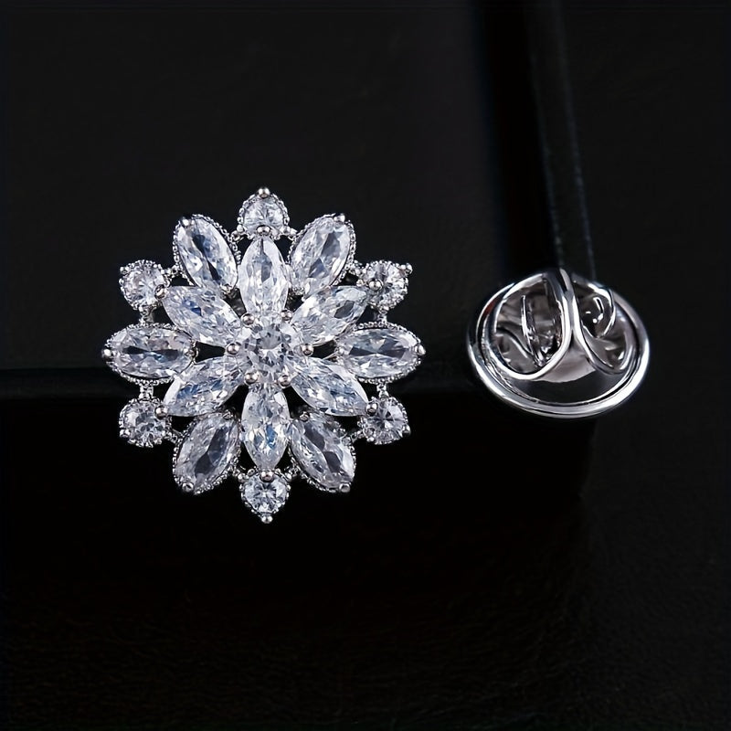 Snowflake Copper Brooch For Men Charm Banquet Prom Costume Jewelry Gift