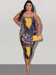  Leopard & Chain Print Round Neck Cami Dress