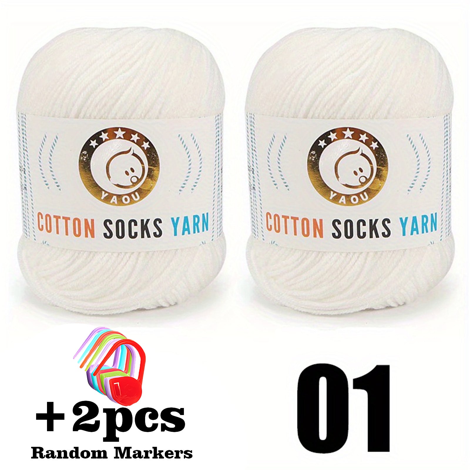 2pcs 50g Cotton Socks Yarn Hand Knitting Markers Crochet DIY Knitting Supplies
