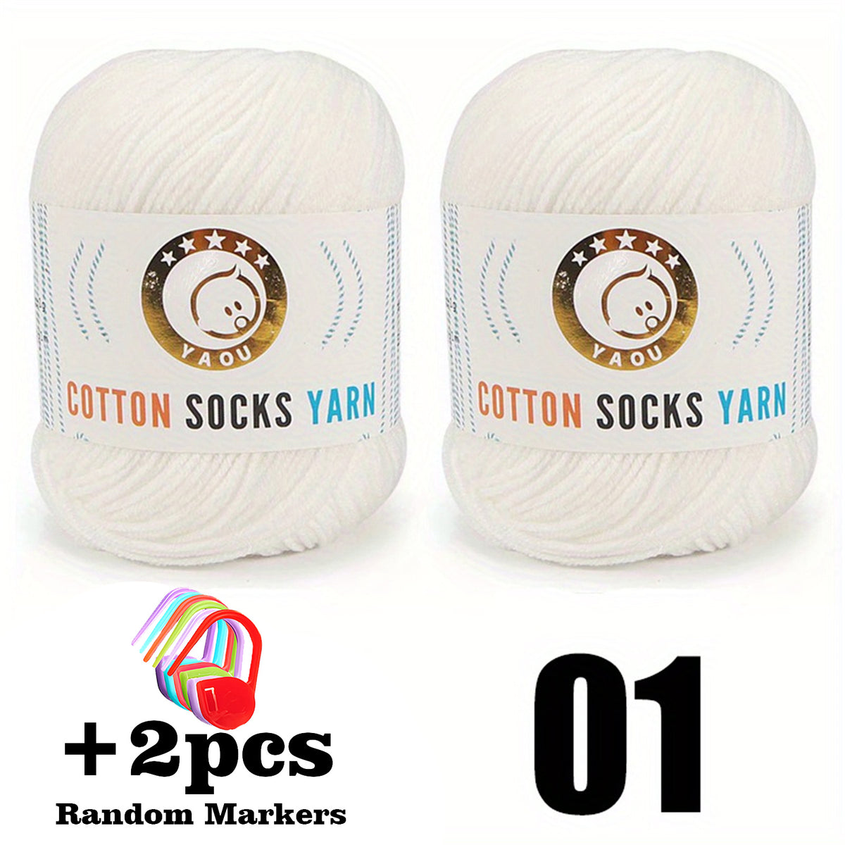 2pcs 50g Cotton Socks Yarn Hand Knitting Markers Crochet DIY Knitting Supplies