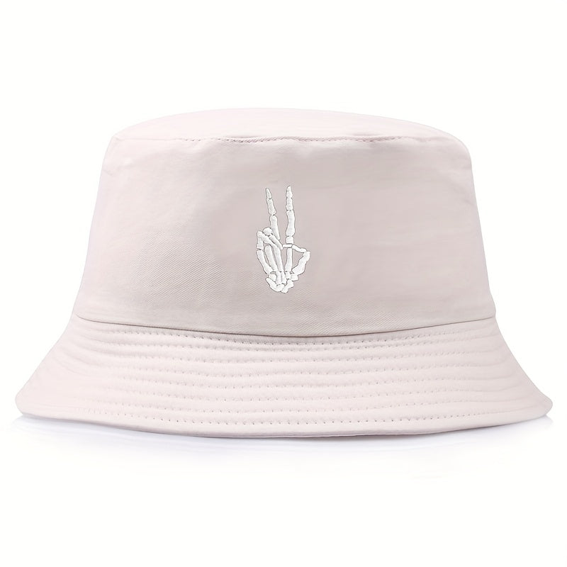 Skull Finger Embroidery Sunshade Bucket Hat for Men Women