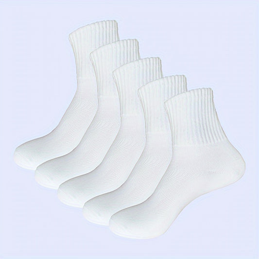 5 Pairs Solid Cotton Sports Socks Thickened Sweat Absorbing