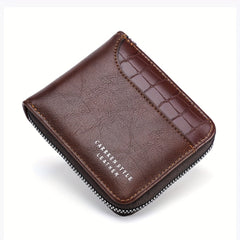 Men's Zipper Card Holder Short Wallet Leather Large Capacity Vintage Coin Purse