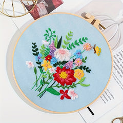 Flower Leaf & Butterfly Embroidery DIY Self Embroidery Set With Hoop