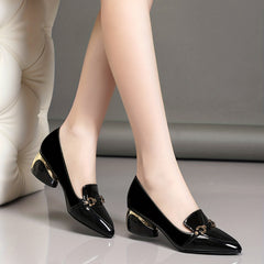 Metallic Decor Chunky Heels Point Toe Party Pumps Women's Heels