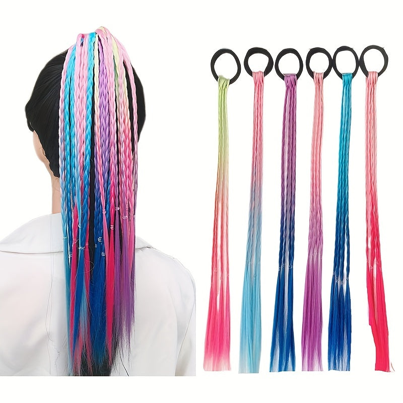 Colorful Braided Ponytail Wig with Hair Bands for Princess