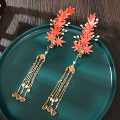 Beaded Tassel Hair Clip w/ Maple Leaf Design