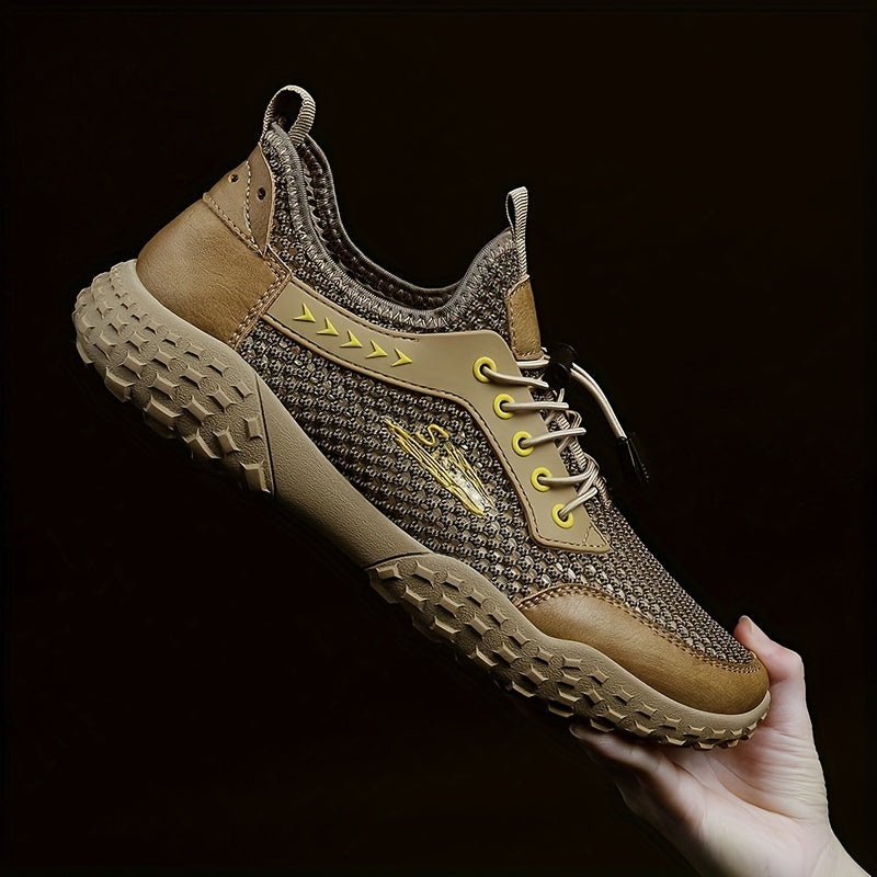 Men's Leather Mesh Sneakers Lightweight Outdoor Hiking Shoes