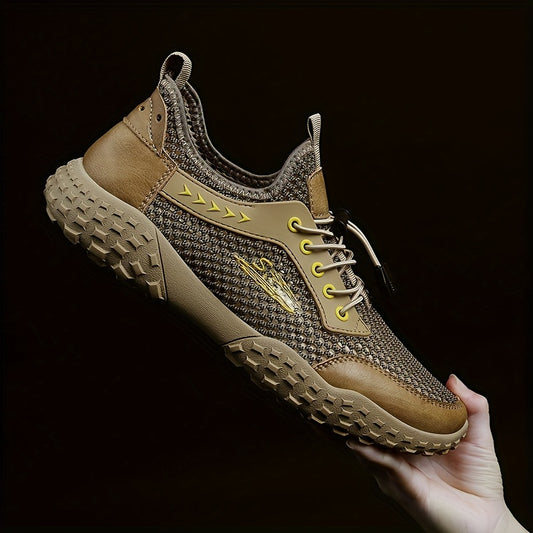 Men's Leather Mesh Sneakers Lightweight Outdoor Hiking Shoes