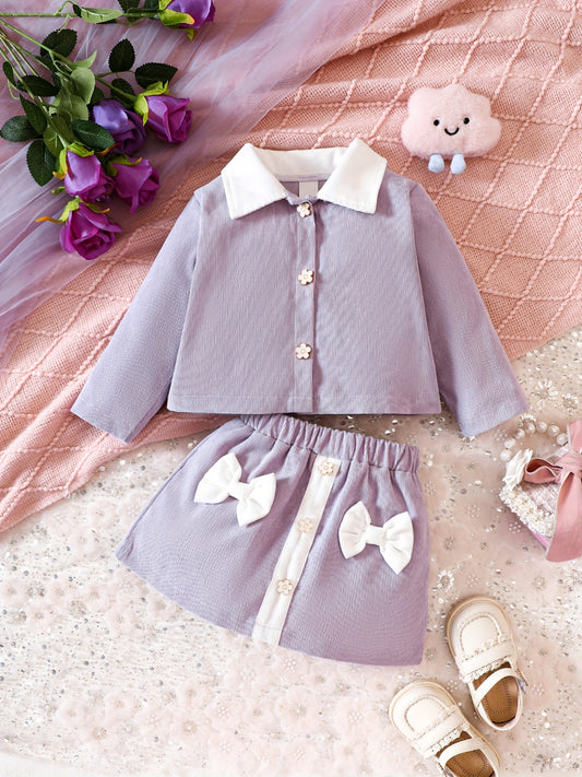 Sweet Girls Floral Button Down Cardigan & Bow Skirt Set