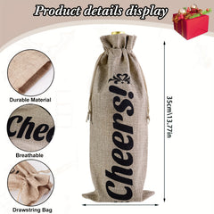 5-Piece Linen Wine Gift Bag Set with Drawstring - Wine Wrapping Bags for Bottles