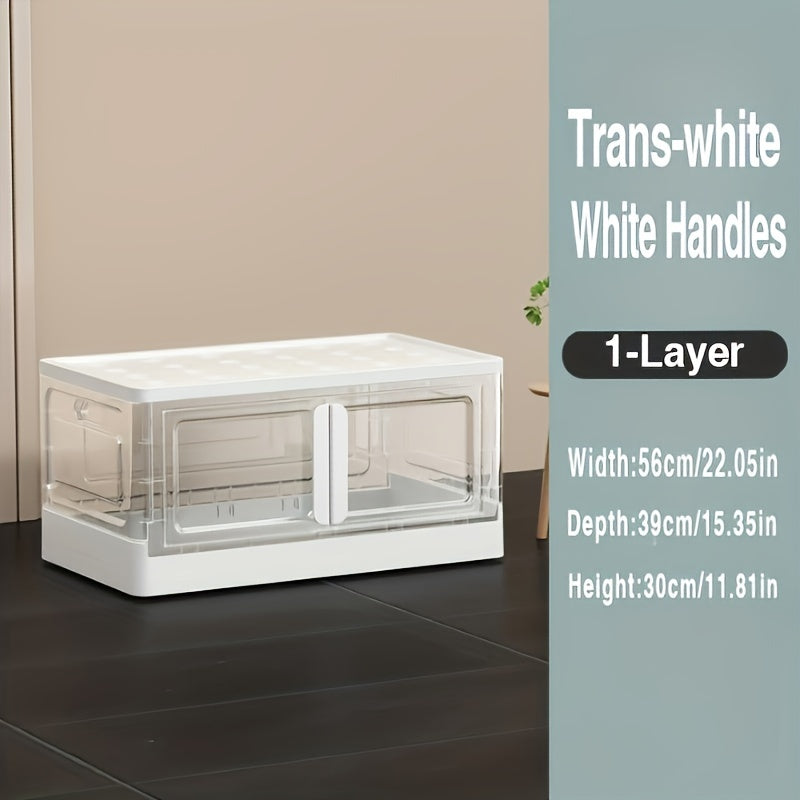 1pc Stackable Plastic Storage Bins With Wheels Folding Box