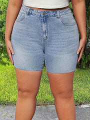  Button Fly Washed Denim Shorts