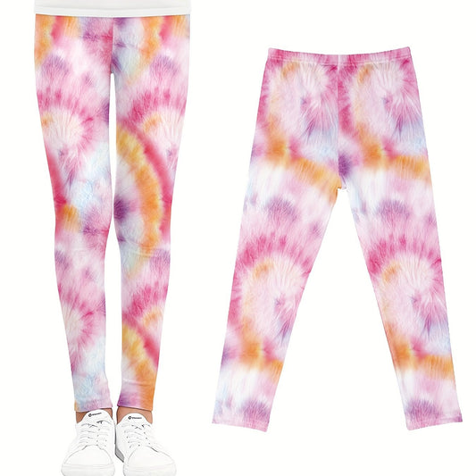 Girls Tie Dye Fleece Leggings Footless Tights Anti-Mosquito Pants