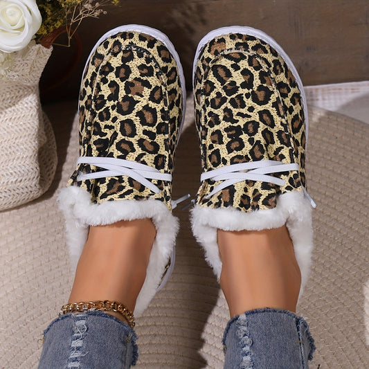Leopard Print Fleece Snow Boots for Women