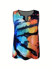  Tie Dye Tank Top Notched Neck Slight Stretch