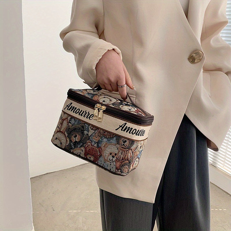 Adorable Bear Zipper Bag Large Capacity Toiletry Wash Travel Makeup Handle