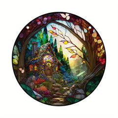 Forest House Suncatcher Stained Plastic Window Hanging Home Garden Decor