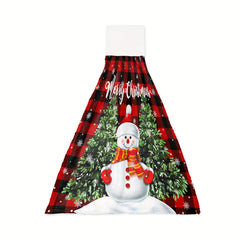 Christmas Snowman Pattern Fingertip Towel Hanging Towel Plaid Soft Absorbent