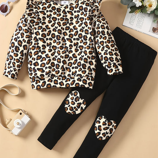 2pcs Toddler Girls Leopard Top & Pants Set