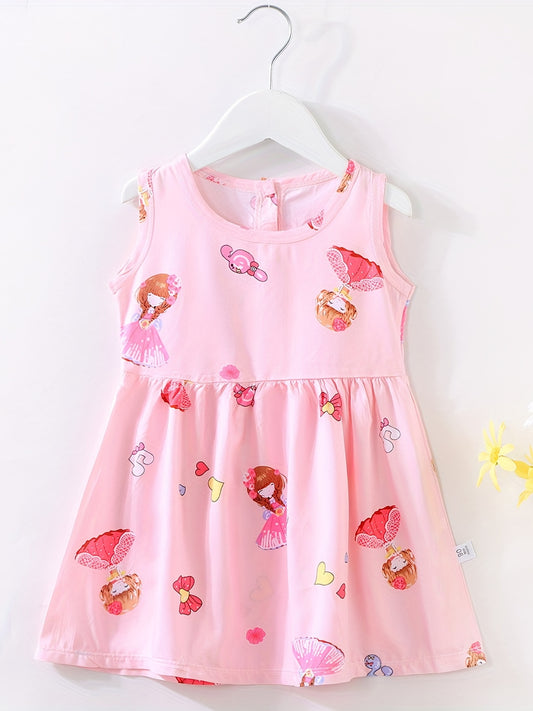 Girls Floral Cotton Silk Dress Princess Dress Kids Summer Sleep Dress