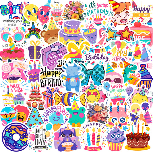50pcs Happy Birthday Party Cartoon Graffiti Stickers Vinyl Waterproof Stickers
