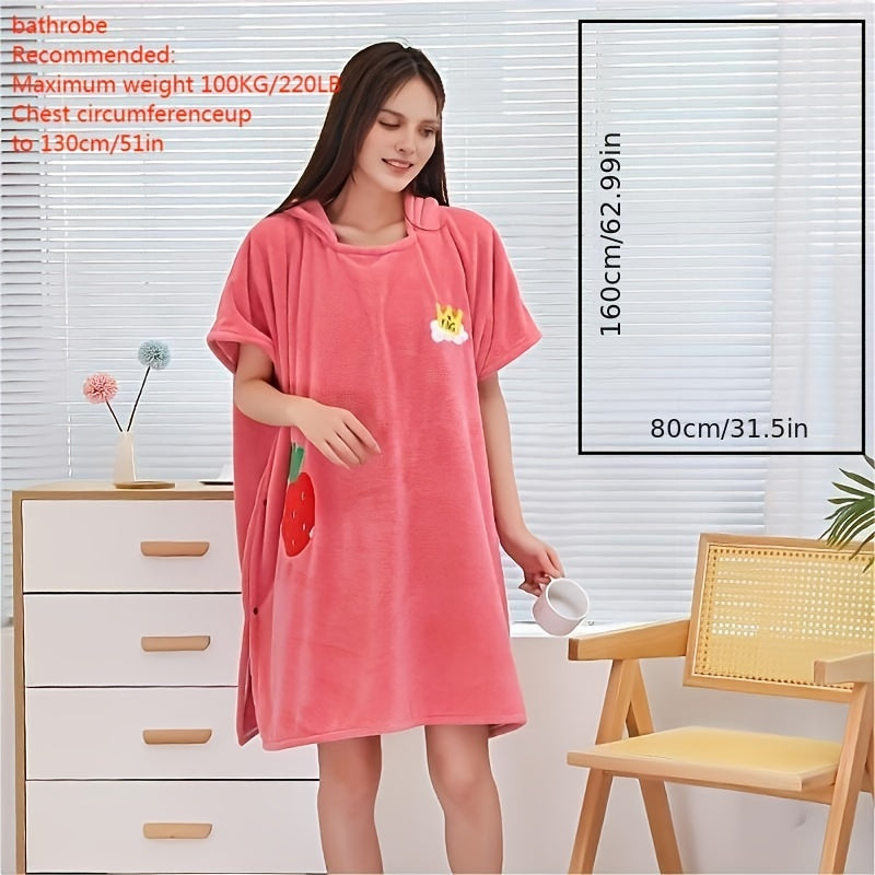 Strawberry Pattern Coral Velvet Bath Skirt for Adults