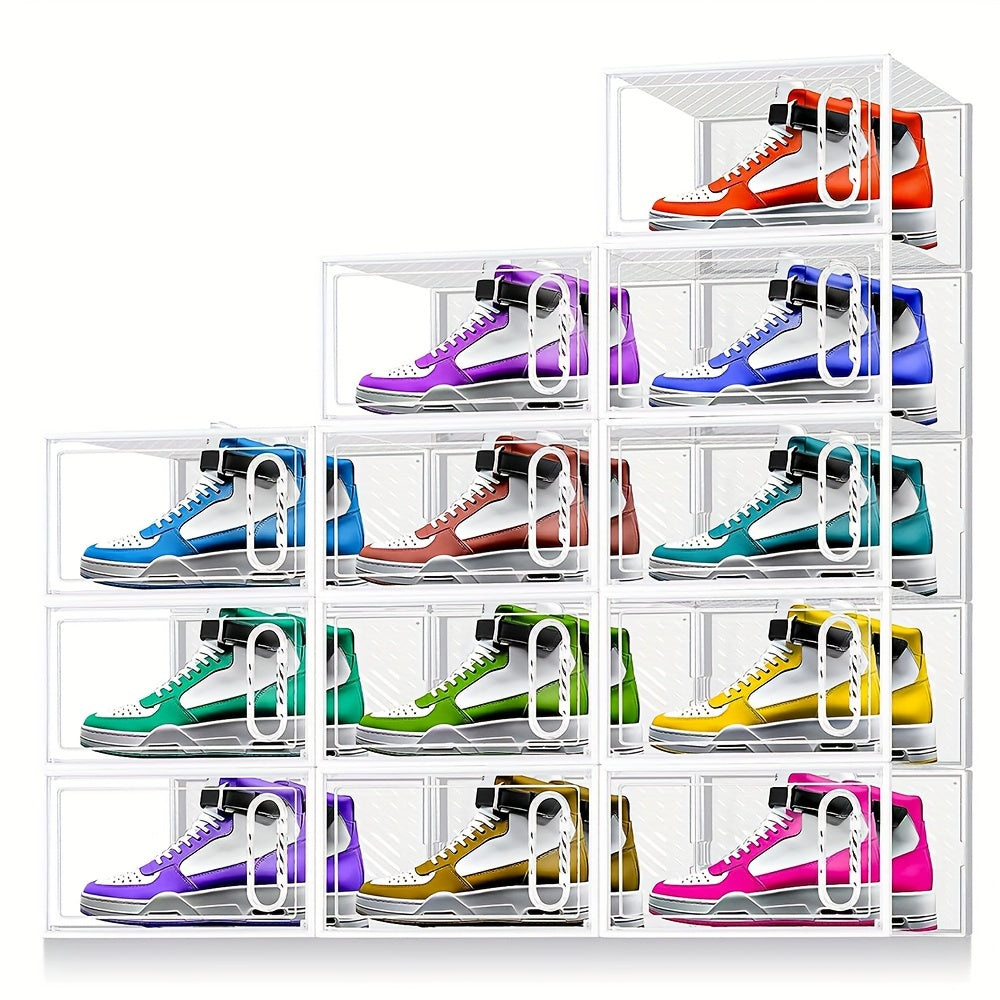 12pcs Shoe Box With Magnetic Door Plastic Shoes Storage Box