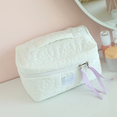 Large Capacity Cosmetic Bag Flower Quilted Makeup Organizer Handbag