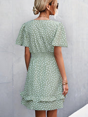 Polka Dot Dress Ruffle Sleeves Boho Swing Blouse Vacation Dress