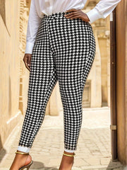  Houndstooth Print High Rise Skinny Trousers