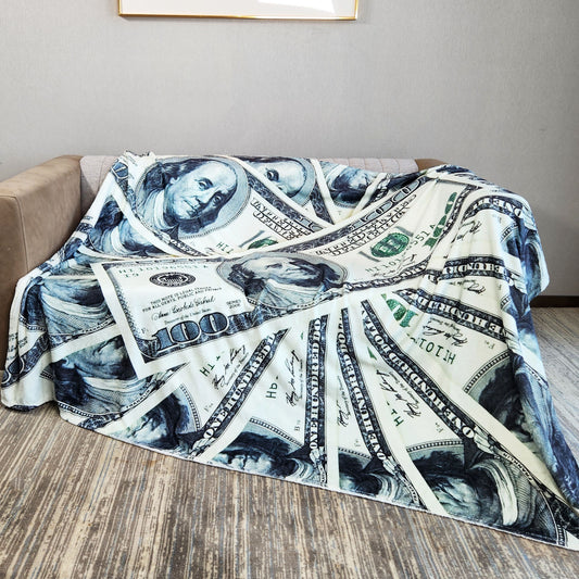 Warm Flannel Blanket with 3D Dollar Pattern Printing