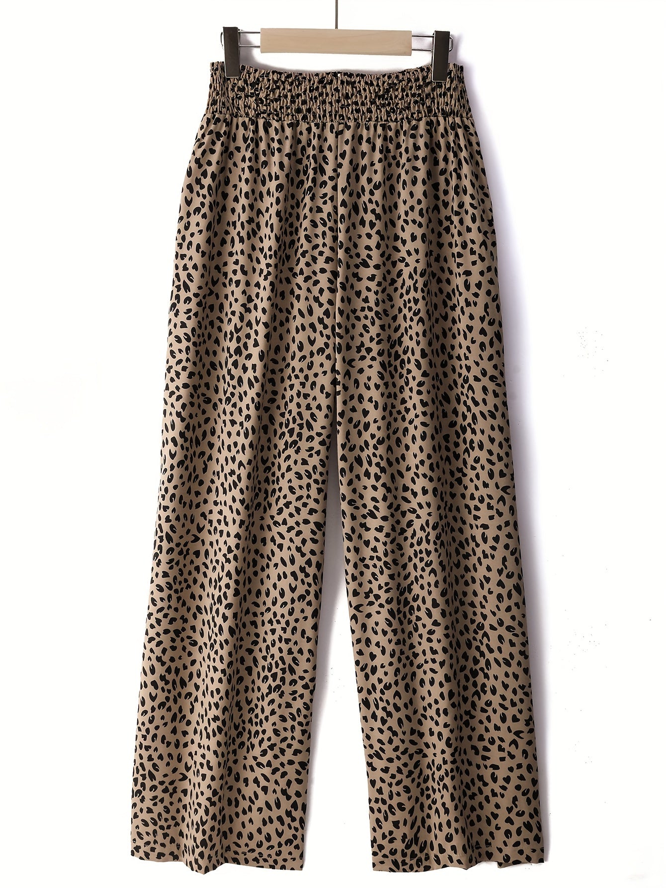  Heart Print Shirred Waist Wide Leg Trousers