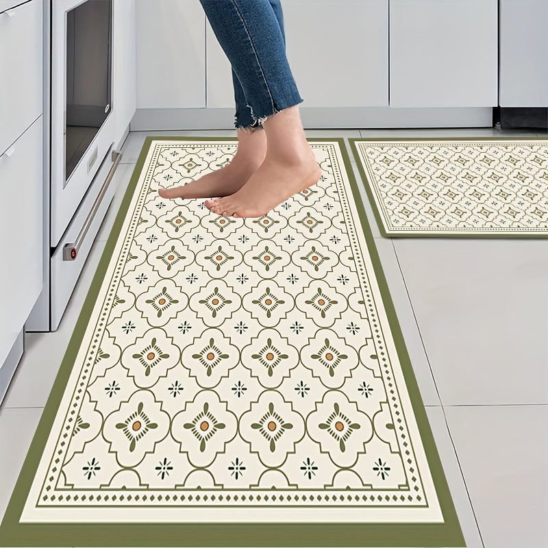 Green Geometric Pattern Kitchen Floor Mat