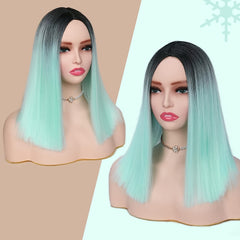 Ombre Mint Green Shoulder Length Bob Wigs For Women