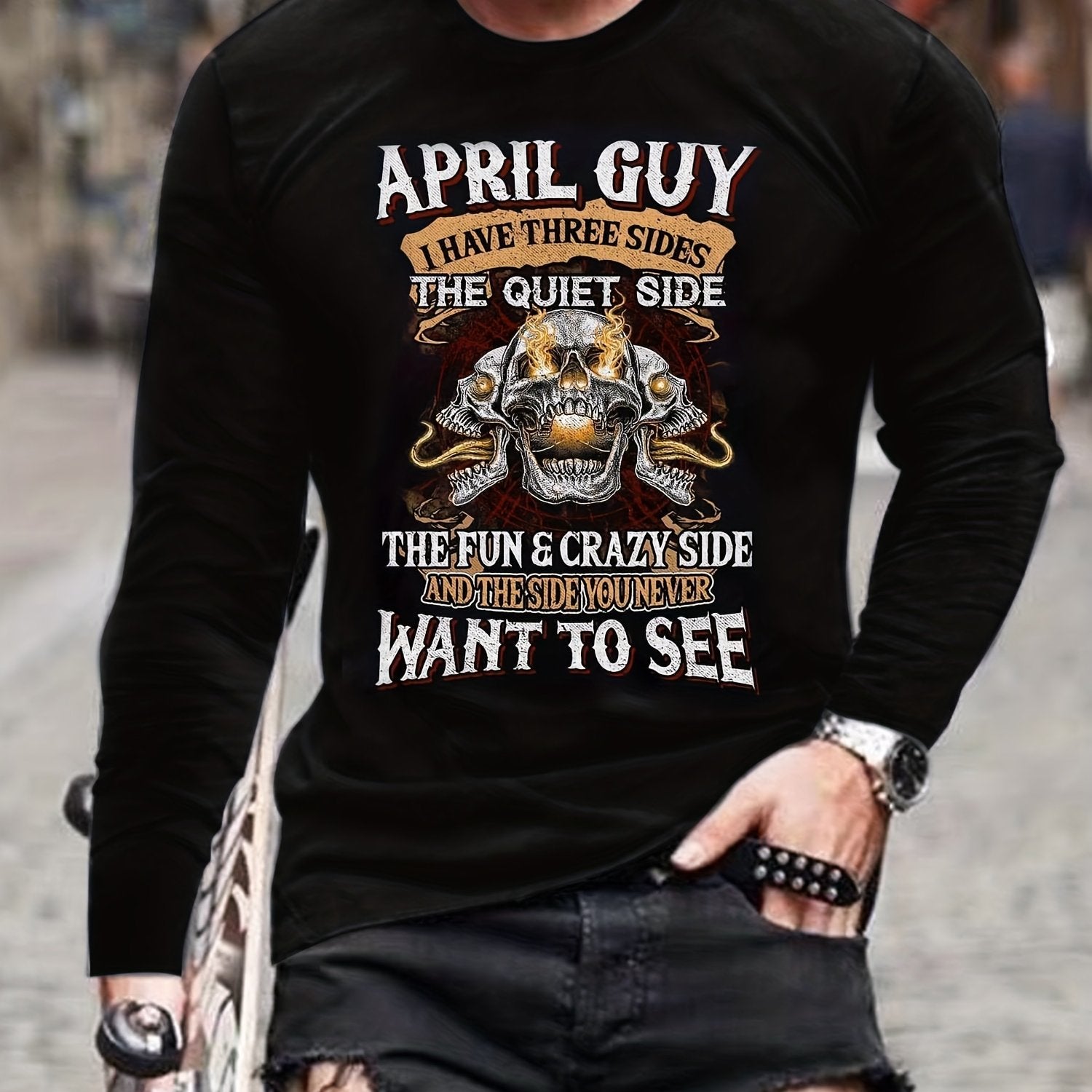 Skull Print Men's Long Sleeve Novelty T shirt