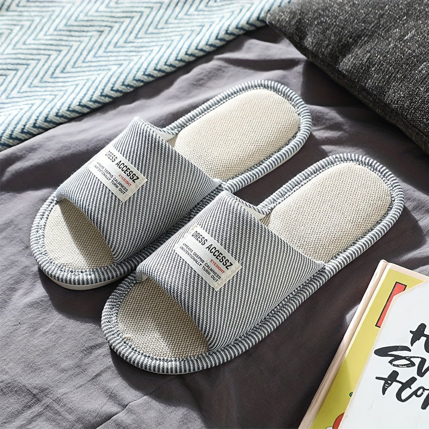 Men's Flax Lightweight Non Slip Open Toe Slides For Summer