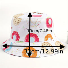 Donut Print Bucket Hat Lightweight Fisherman Cap For Women
