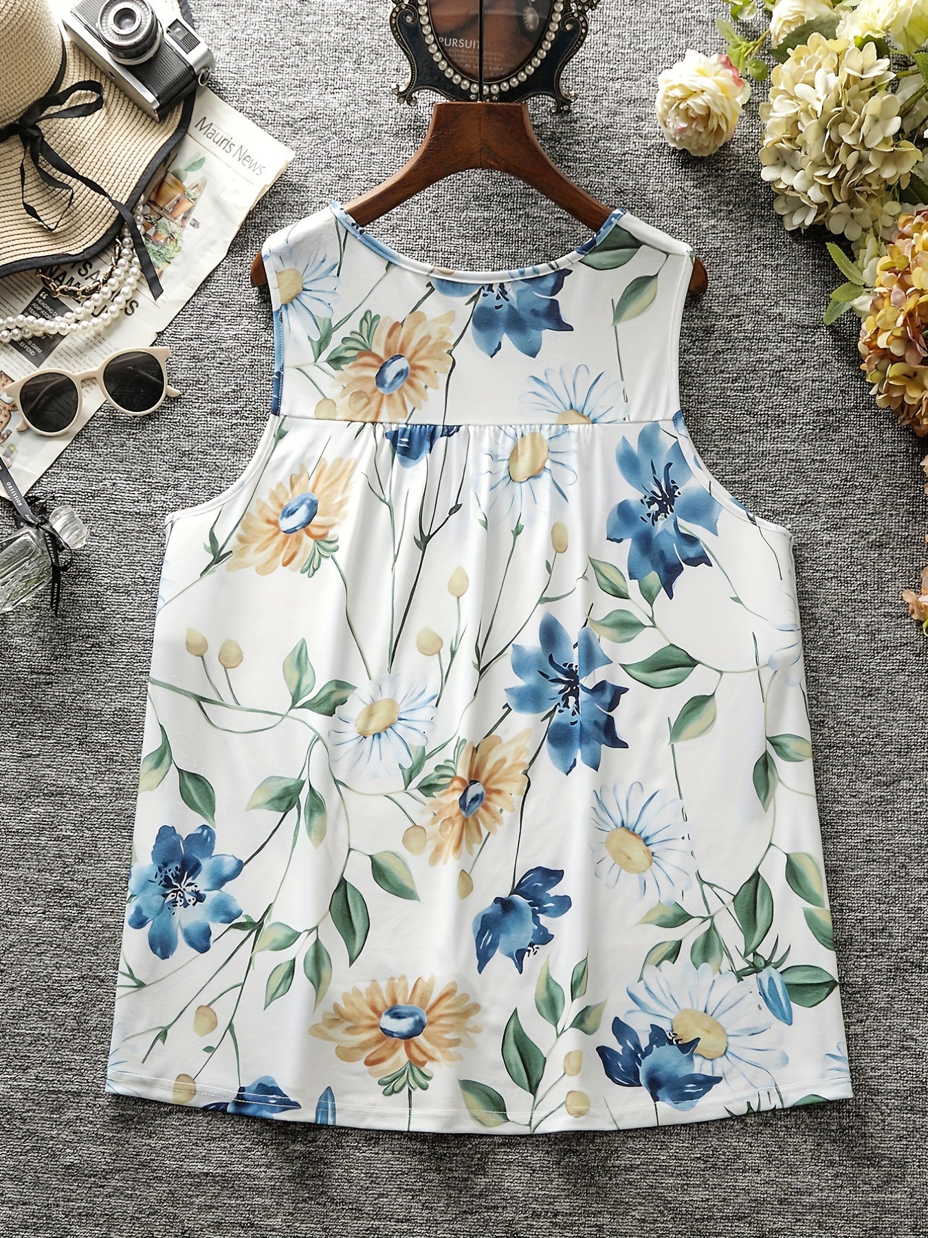  Floral Print Ruched Tank Top