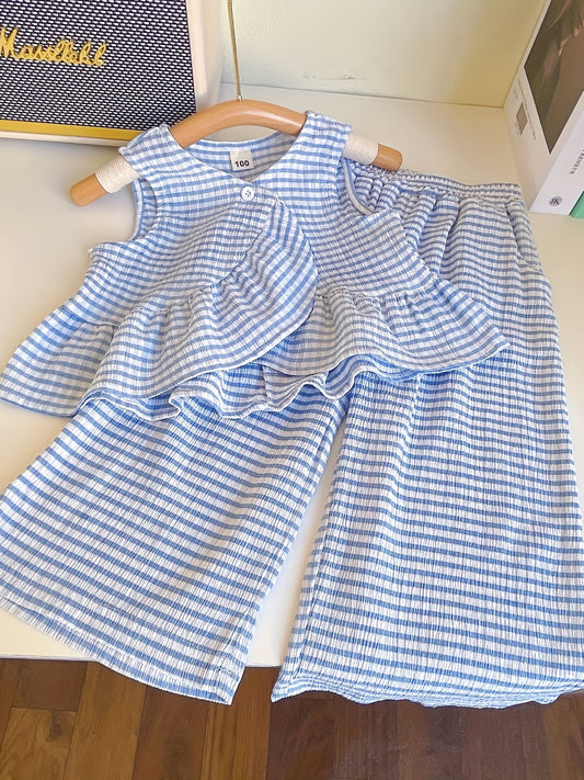 Girls Plaid Sleeveless Top & Pants Set for Summer Party