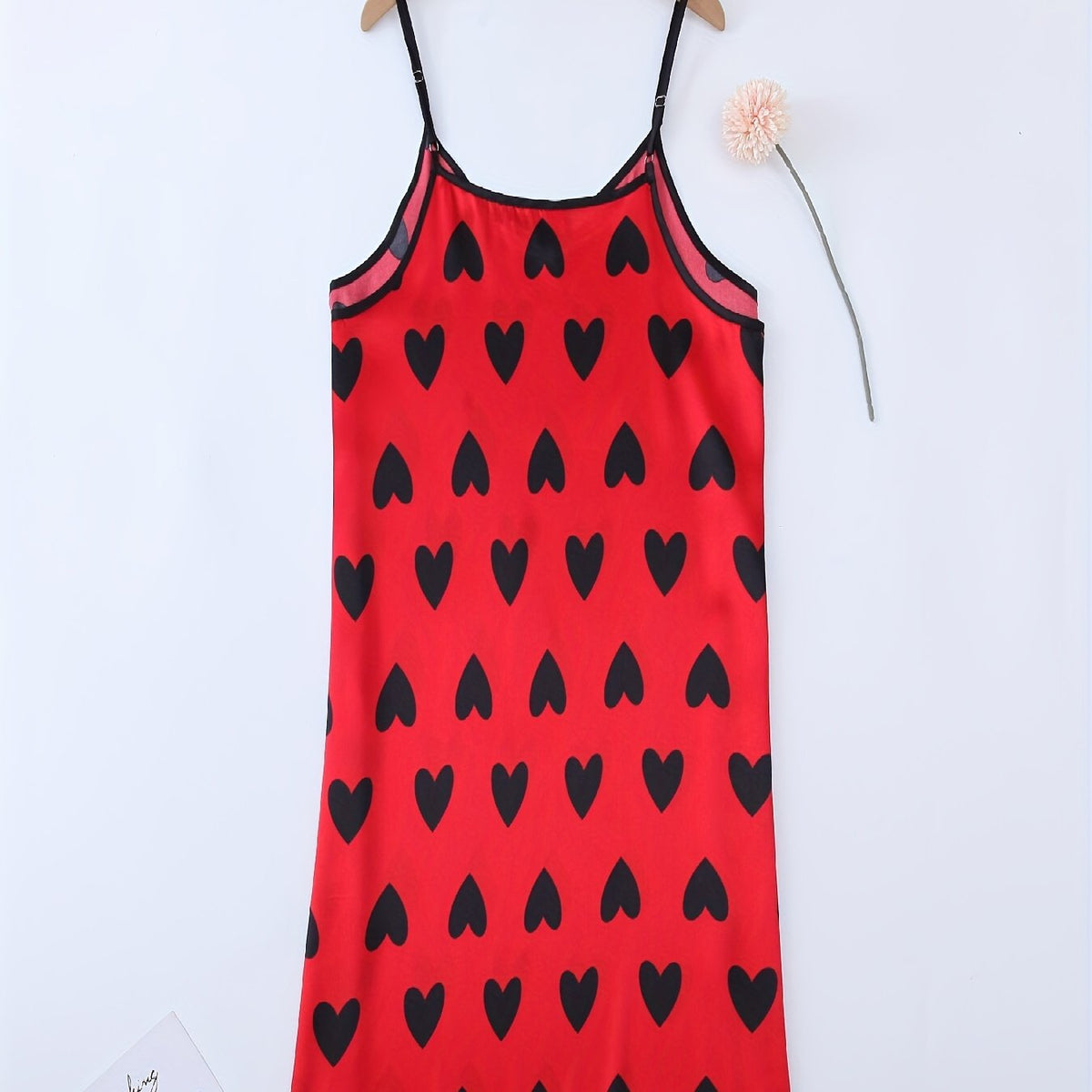  Heart Print Satin Cami Sleep Dress